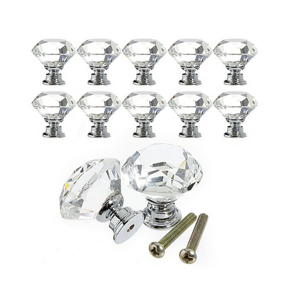 10pcs 30mm Diamond Shape Crystal Glass Knobs Cupboard Pulls Drawer