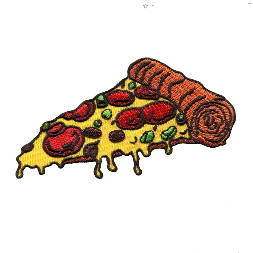 2pcs Pizza Slice Italian Fast Food Retro Fun Embroidered Applique