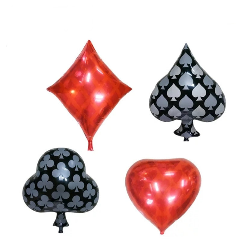 4pcs Clubs Diamonds Spades Hearts Foil Balloon Casino Cards Dice