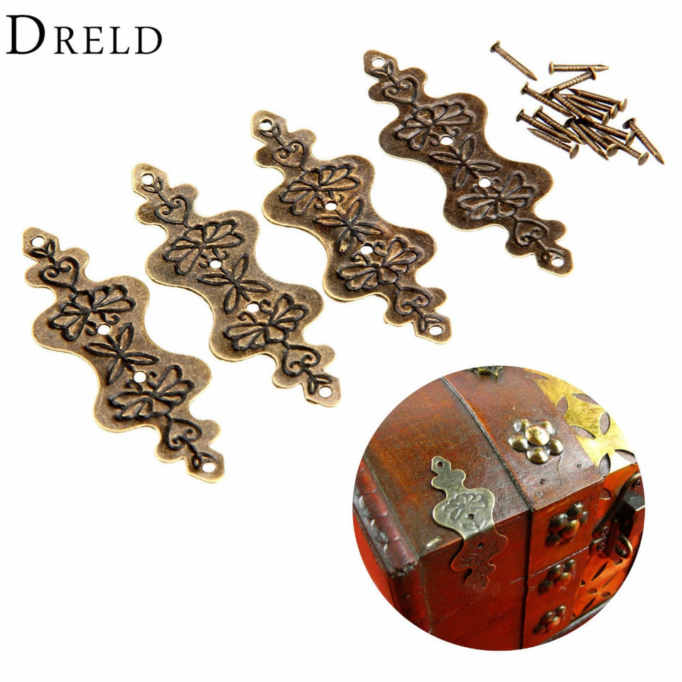 Dreld 4pcs Antique Brass Corner Bracket Jewelry Box Wood Case