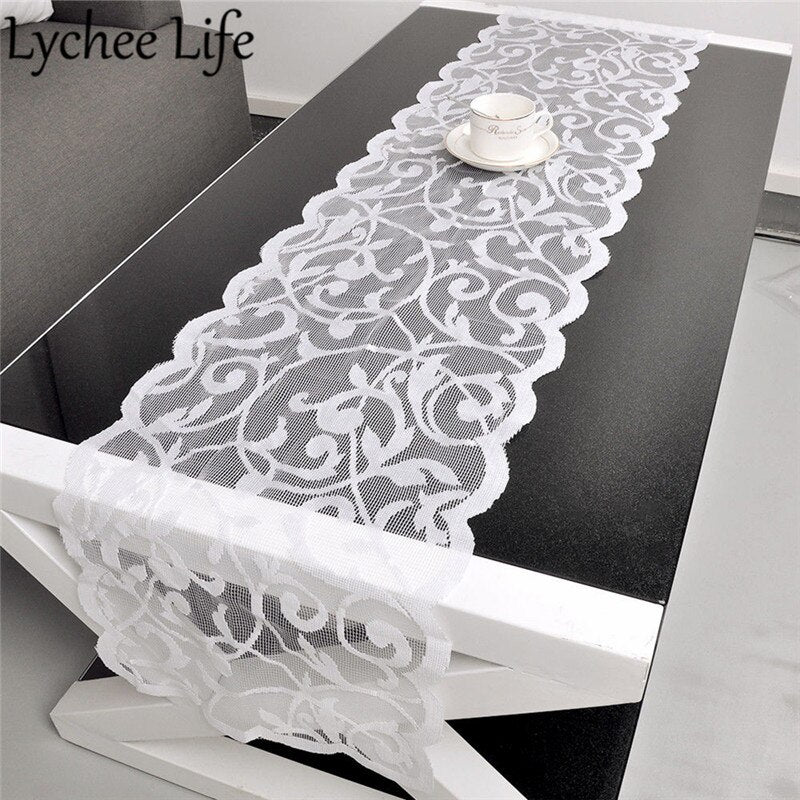 White Vintage Lace Table Runner Dresser Scarf Solid Color Classic