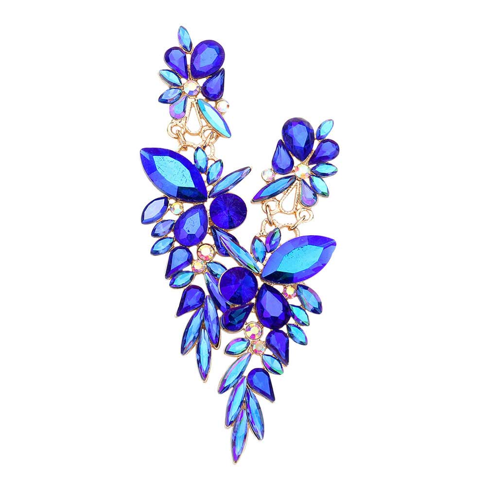 AB Royal Blue Marquise Stone Cluster Evening Earrings, Look like the ultimate fashionista with these stunning evening Earrings! Add something special to your outfit! Ideal for parties, weddings, graduation, prom, holidays, pair these studs back earrings with any ensemble for a polished look. These earrings pair perfectly with any ensemble from business casual, to night out on the town or a black-tie party.