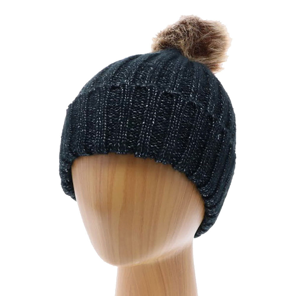 Black Rhinestone Pom Pom Hat