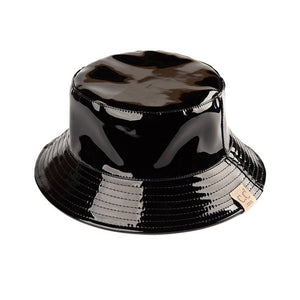 shiny black bucket hat