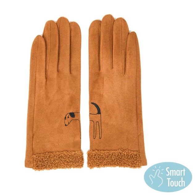 Brown Embroidery Dog Suede Boucle Fur Detailed Cuff Warm Winter Smart Gloves, gives your look so much eye-catching texture w cool design, a cozy feel, fashionable, attractive, cute looking in winter season, these warm accessories allow you to use your phones. Perfect Birthday Gift, Valentine's Day Gift, Anniversary Gift, Just Because Gift