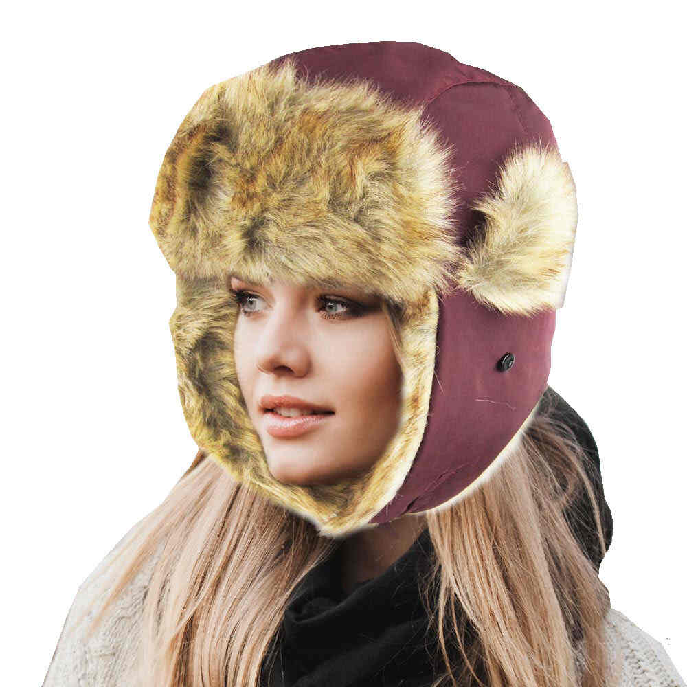 burgundy faux fur hat