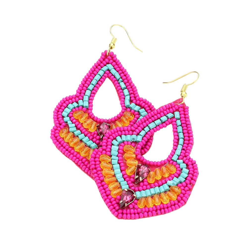 Fuchsia Felt Back Boho Multi Beaded Dangle Earrings. These Multi beaded dangle earrings are easy to put on, take off and so comfortable for daily wear. Pair these with tee and jeans and you are good to go. It will be your new favorite go-to accessory. Perfect Birthday gift, friendship day, Mother's Day, Graduation Gift.