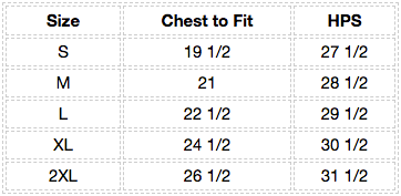 Saucer Long Sleeve Tee Size Chart