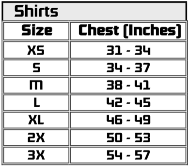 Saucer T-Shirt Size Chart