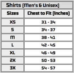 Saucer Unisex Shirts Size Chart