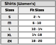 Saucer Women's Shirts Size Chart