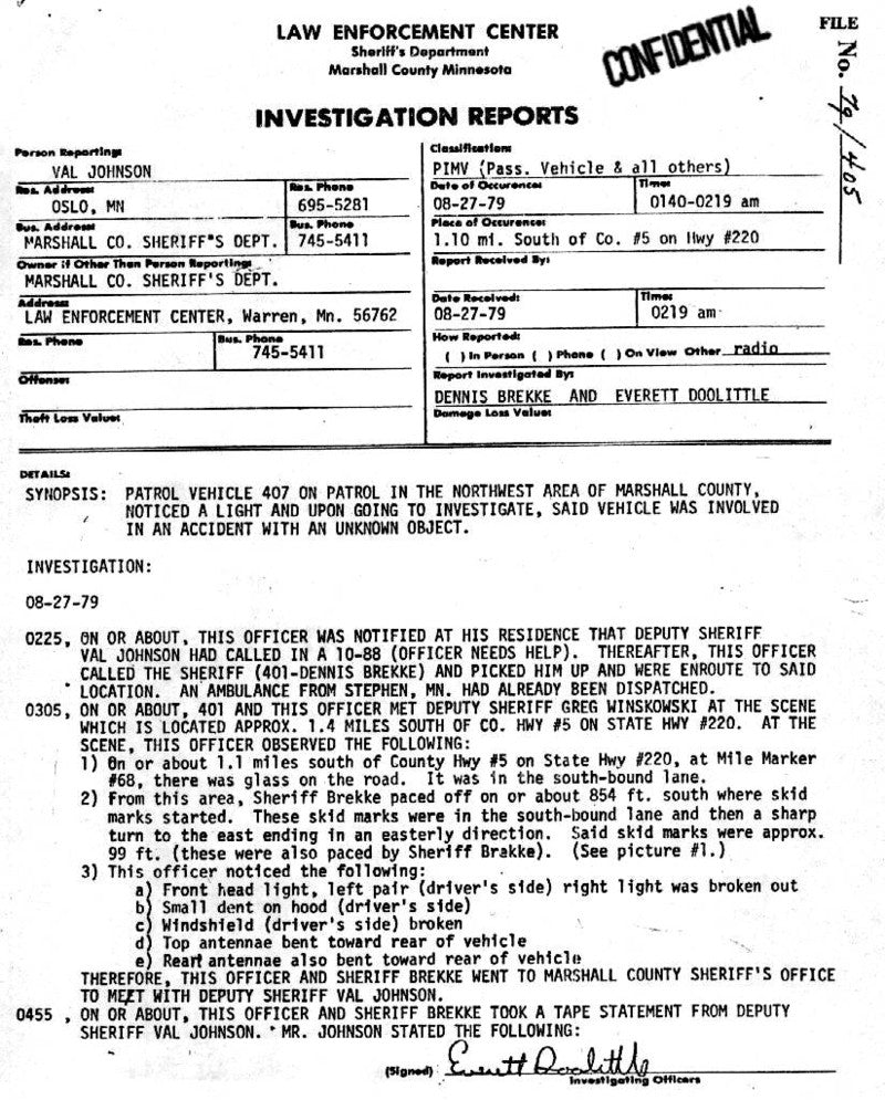 Val Johnson UFO investigation Report