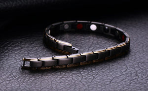 Bracelet - Fashion design Magnetic Therapy Bracelet black(matt finish)/gold color