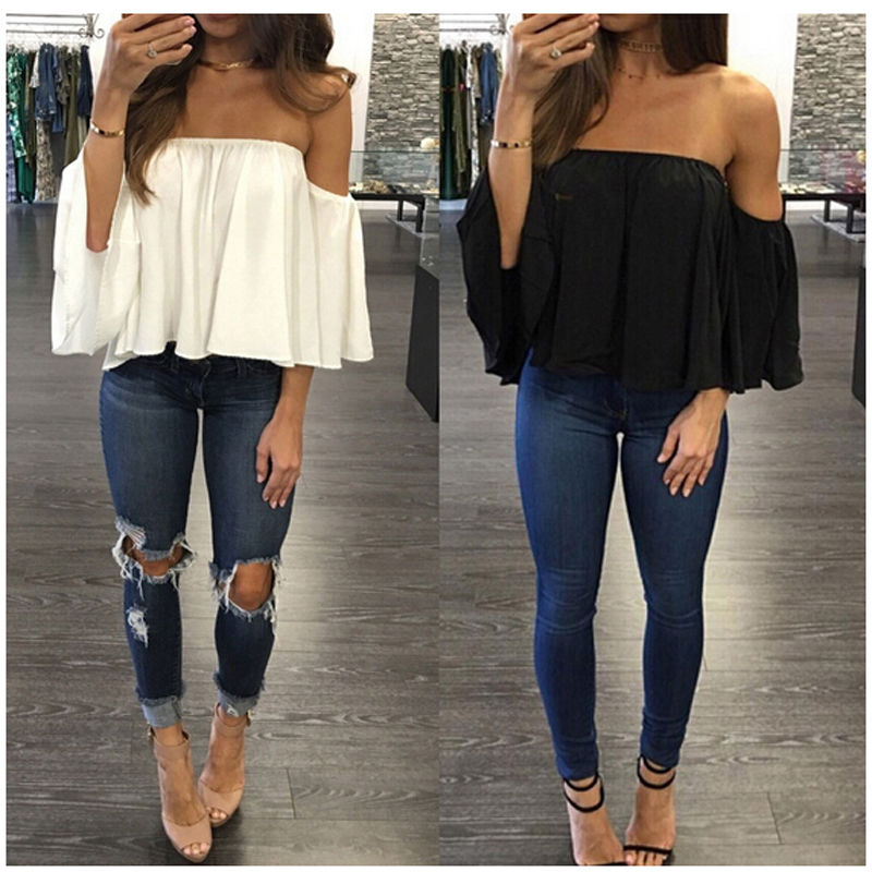 black loose off the shoulder top