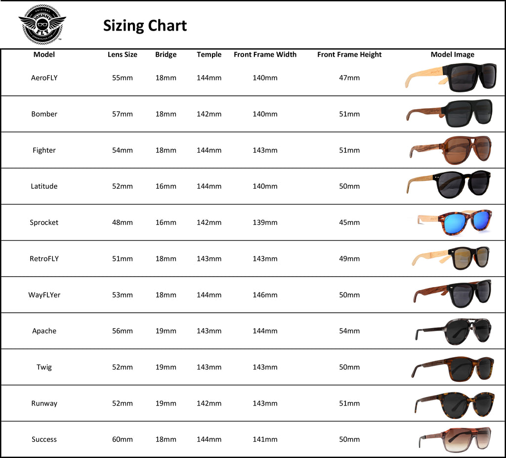 ray ban aviator sunglasses size chart