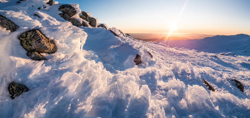 Ice sculptures at sunset from Mt Kosciuszko.