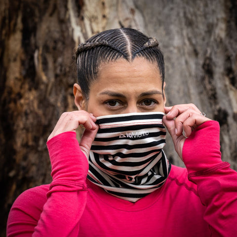 Striped black and white neck warmer