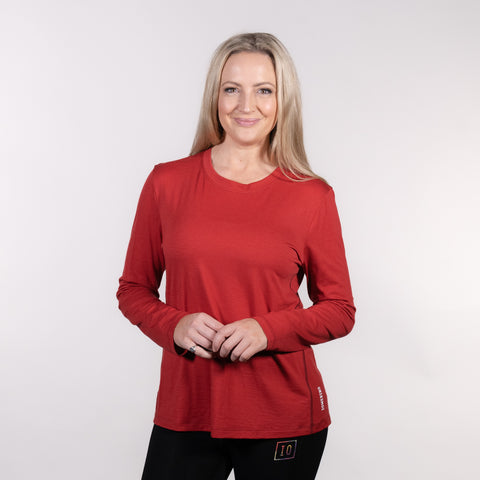 Woman in a red top
