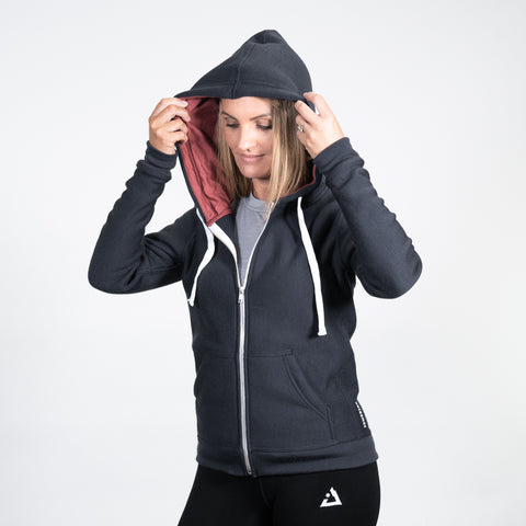 Women's merino wool rust zip hoodie