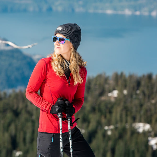 Women's merino wool ultra zip in red