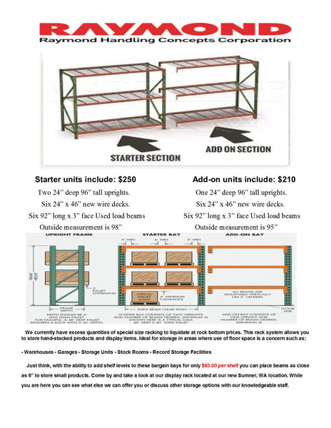 Pallet Rack Starter Unit 24 Deep X 92 Wide X 96 Tall 3 Shelf Starte Materials Handling Store By Raymond Handling Concepts