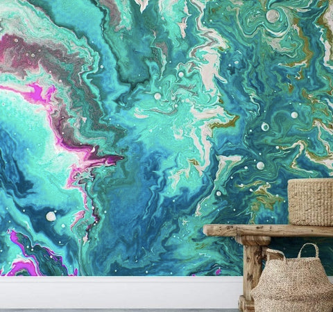 Aqua Swirl Marbleized Wall Mural peel and stick wallpaper