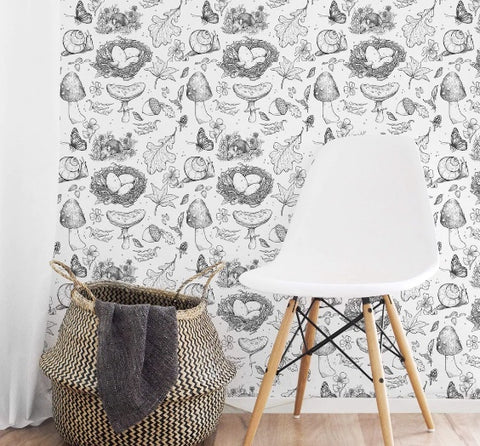 "Forest Flora and Fauna" wallpaper print