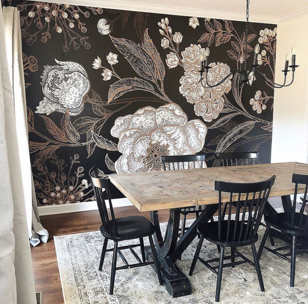 Black Wallpaper Feature Wall for Dining Room