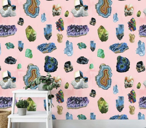 Material Minerals on Brushed Blush, peel and stick wallpaper by MUSE artist Naomi McCavitt