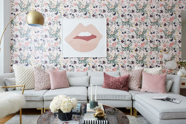 Floral living room feature wall