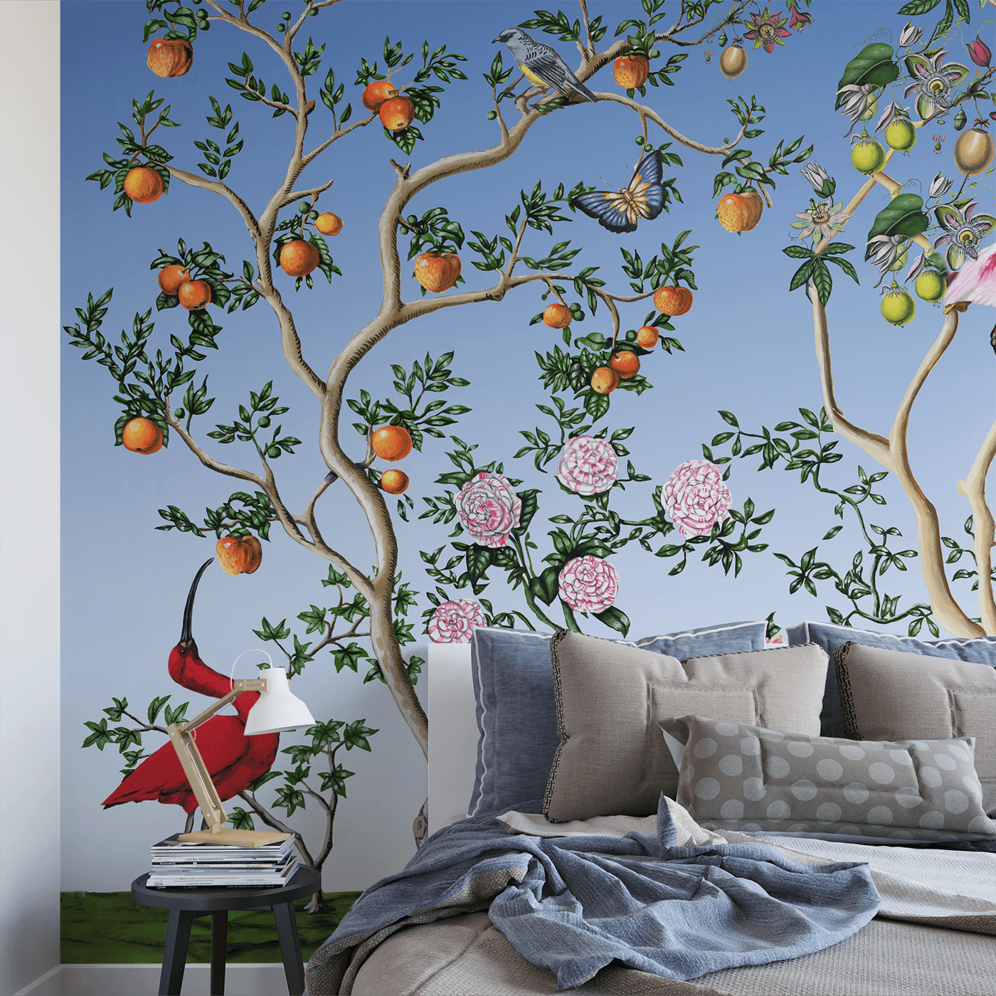 Bird and Branch Peel and Stick Wallpaper Mural in Bright Sky – MUSE Wall  Studio