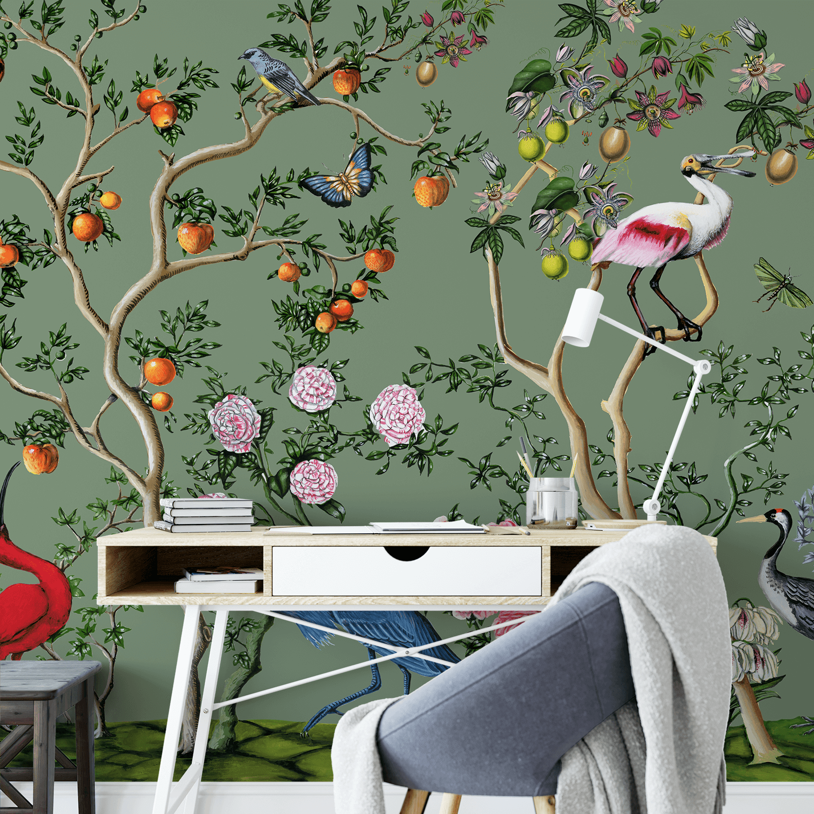 Vintage Chinoiserie Flying Birds Wallpaper  EazzyWalls