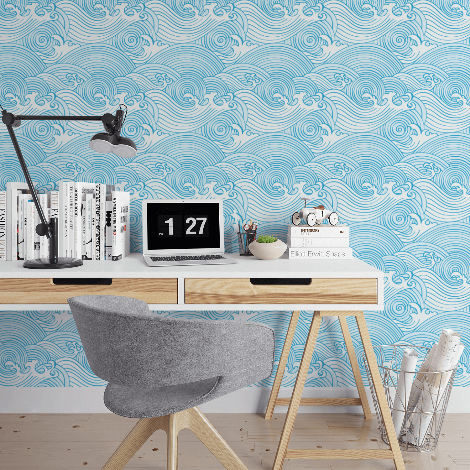 SHOP Pale Blue Japanese Classic Waves Removable Fabric Wallpaper – Olive et  Oriel