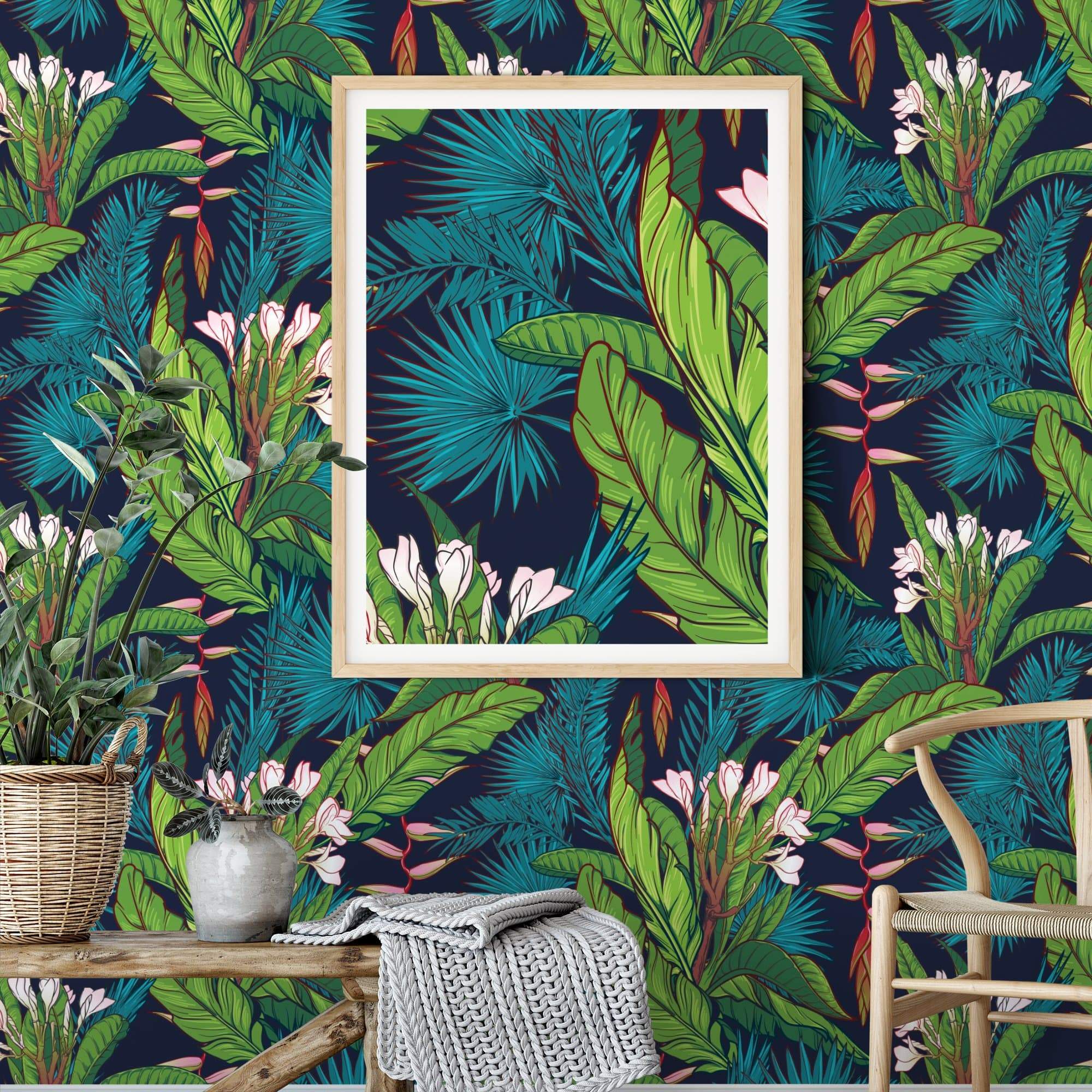 Tropical wallpaper with pink flamingo tropical leaves monstera leaves  3101  California Wallpaper