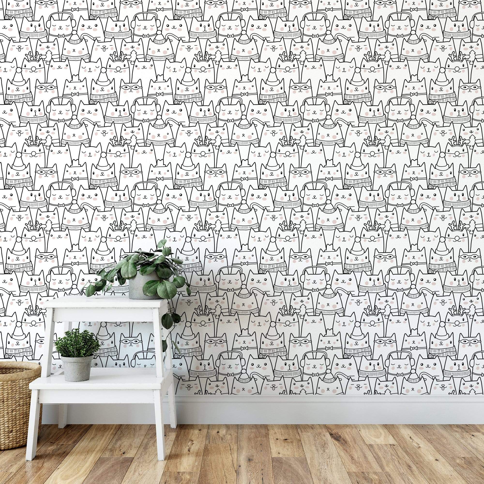 Moreyaji Vinyl Self adhesive wallpaper Husky Puppy Green Wallpaper   Stickers White Cat Wallpaper for Home
