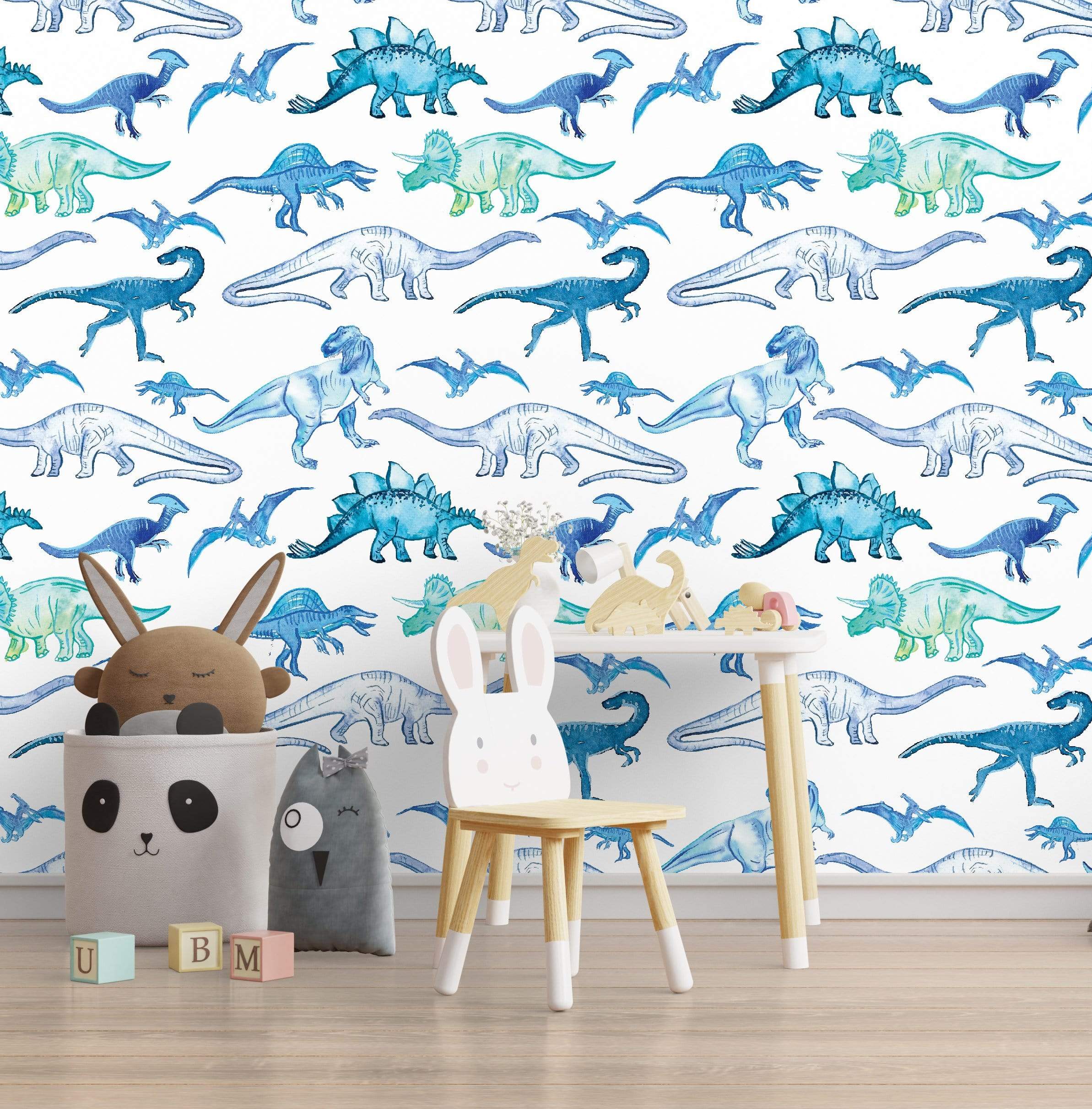 Blue Dinosaurs Removable Wallpaper – MUSE Wall Studio