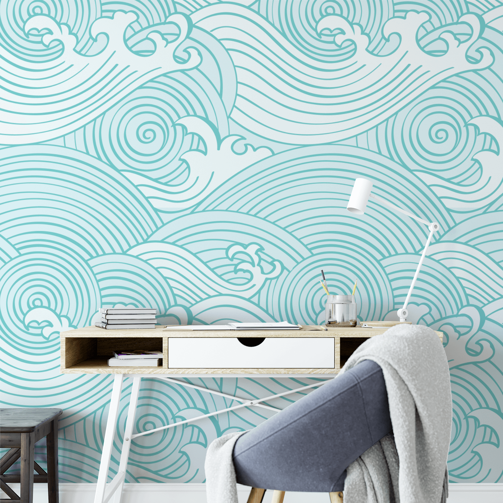 Abstract Blue Waves Contact Paper Peel and Stick Wallpaper 
