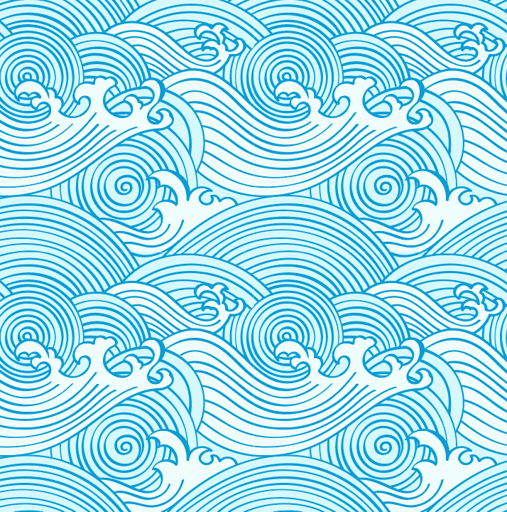 Blue White Waves Peel and Stick Wallpaper Handpainting Seamless