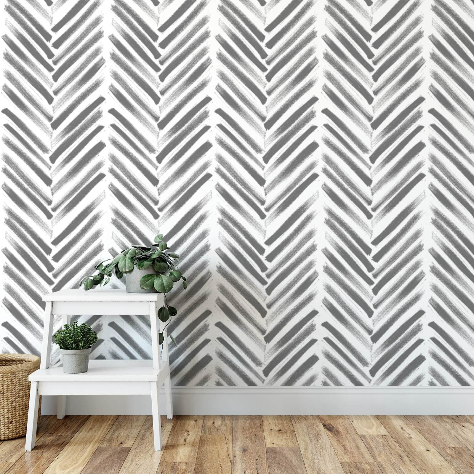 Warm Neutral Feathered Herringbone Peel  Stick Wallpaper  MUSE Wall Studio