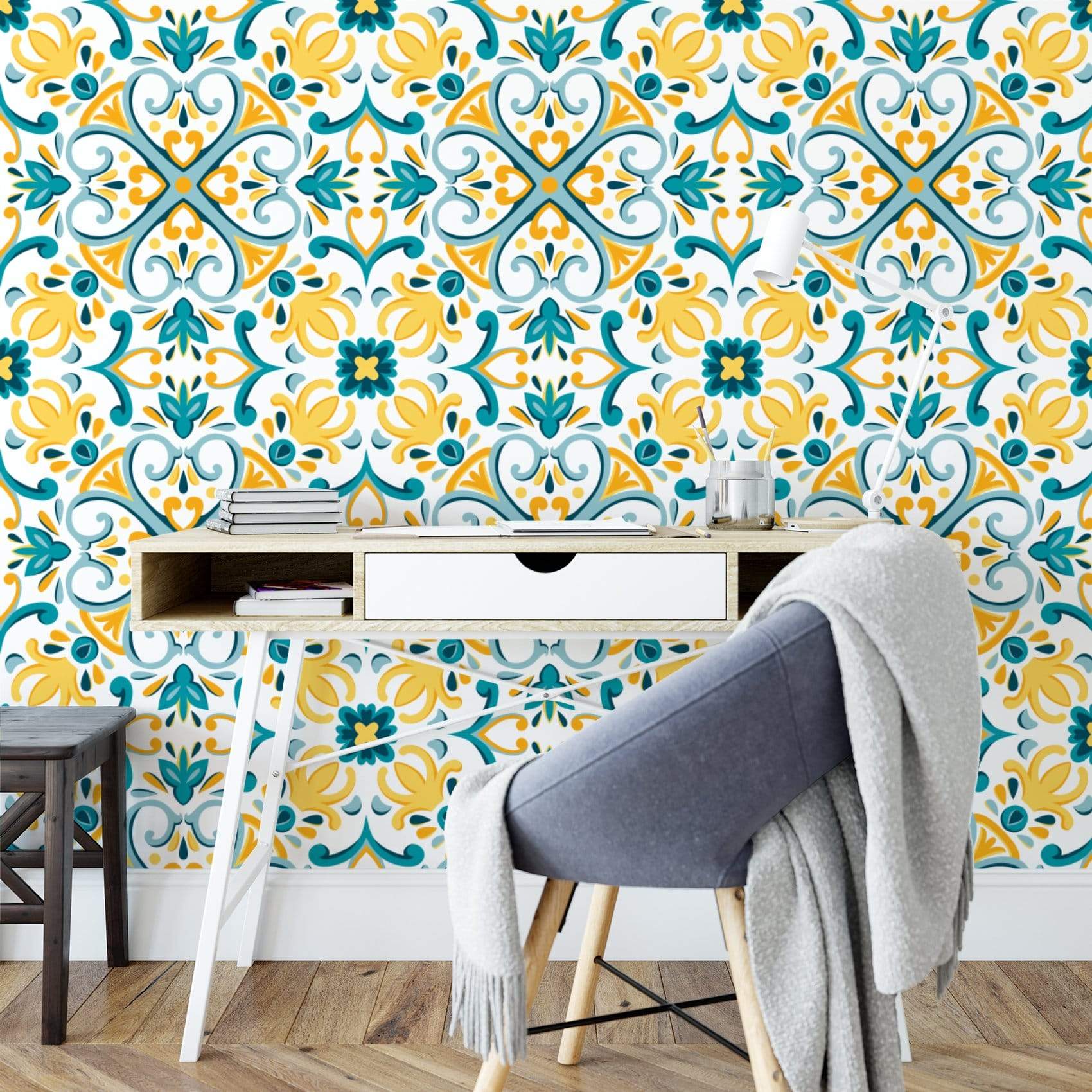 Graphic Tile Peel and Stick Wallpaper by Seabrook  Lelands Wallpaper  Peel  and stick wallpaper Graphic tiles Round mirror bathroom
