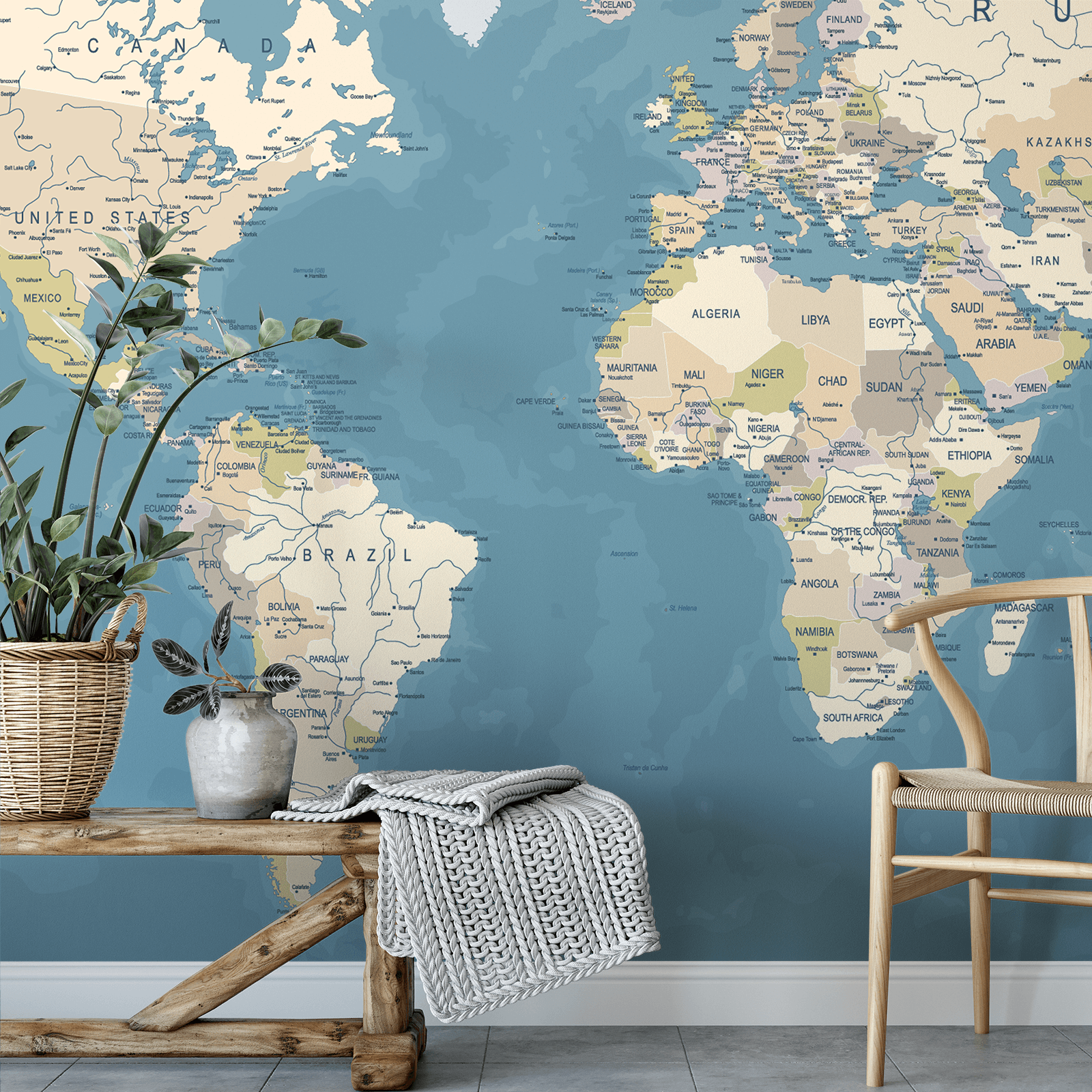 Vintage World Atlas Map Wall Mural Fabric Decal