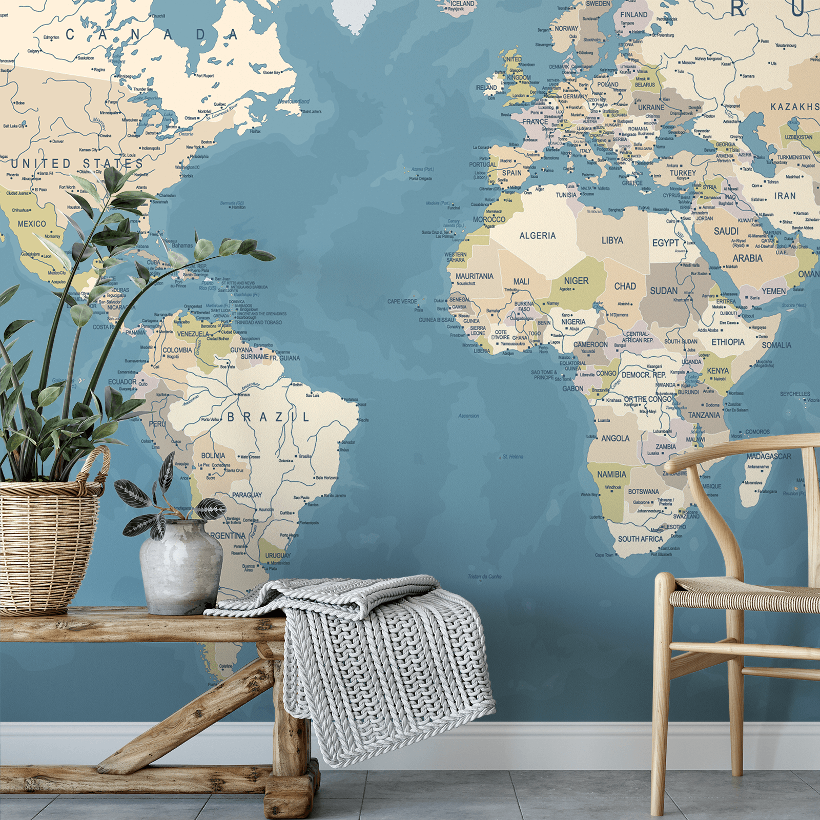 World map and compasses wallpaper or mural