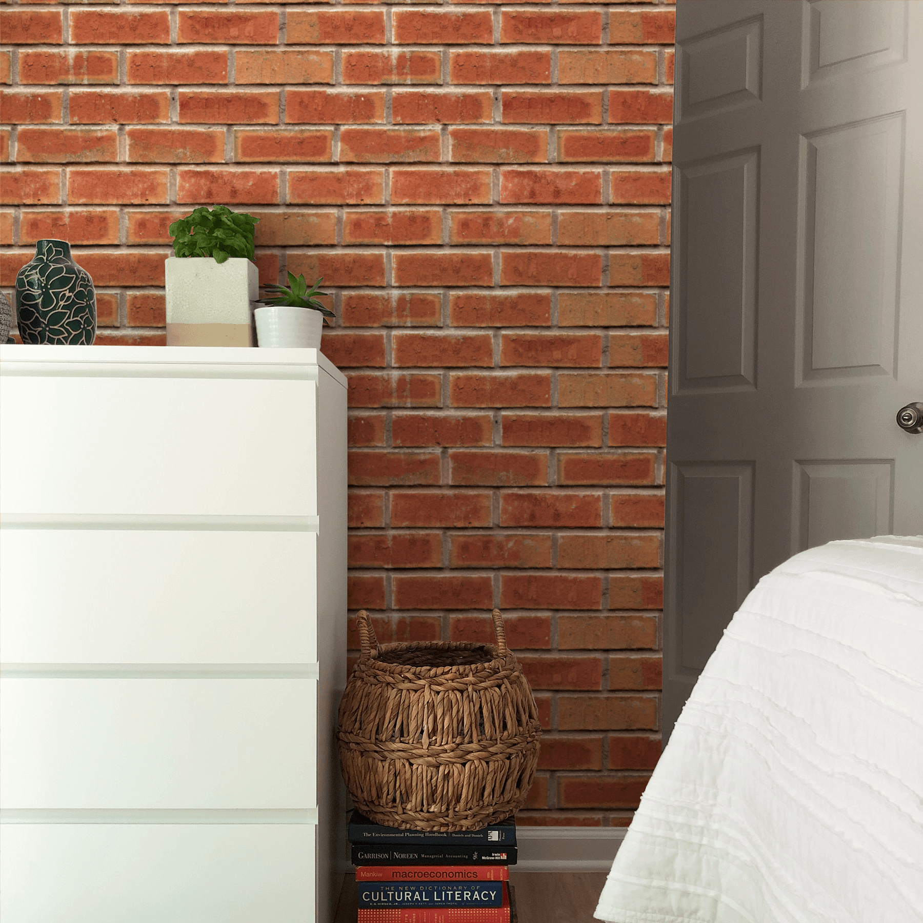 red brick wallpaper bedroom