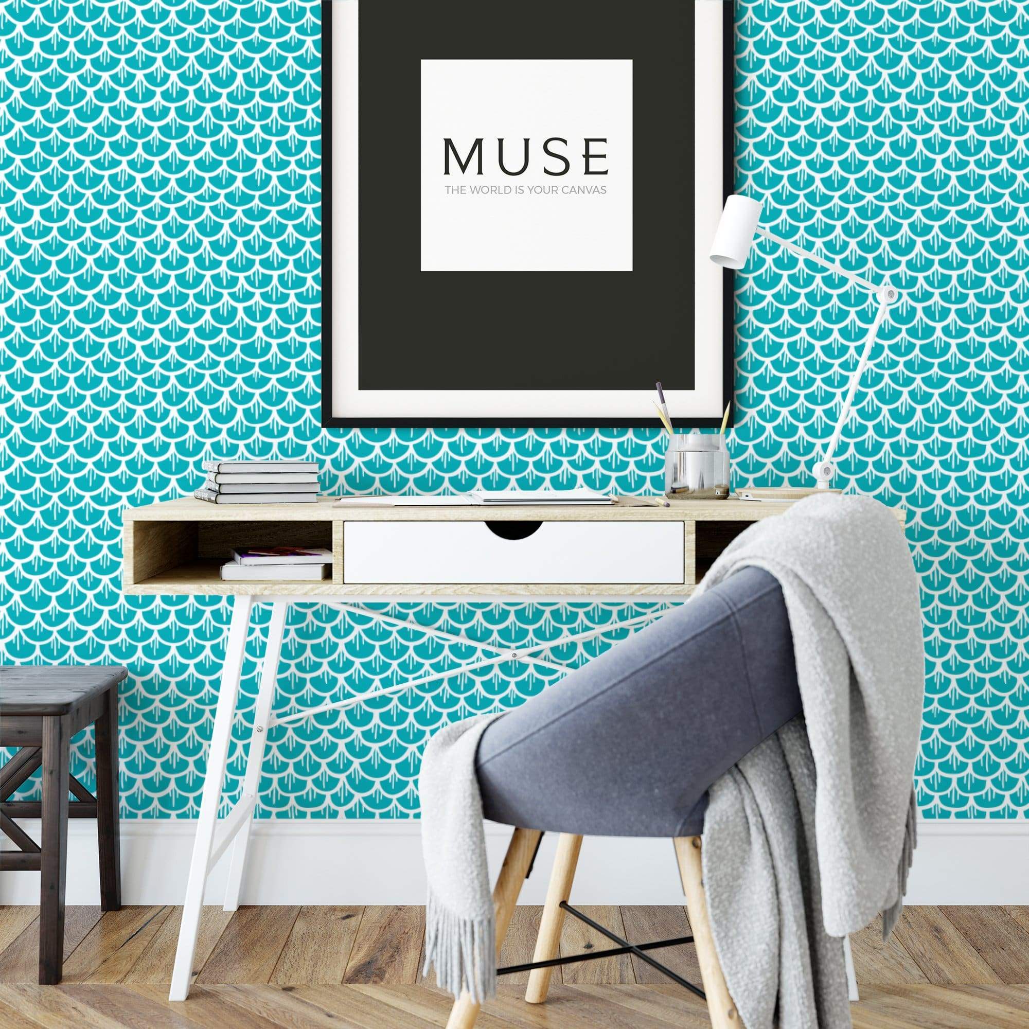 Turquoise Fish Scales Peel  Stick Wallpaper  MUSE Wall Studio