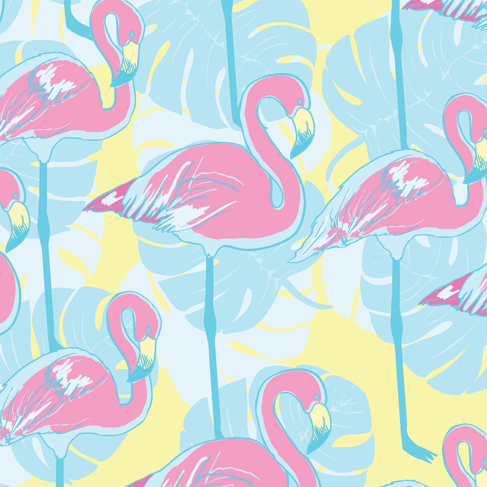 Pink Flamingo in the Tropical Forest Wallpaper Mural • Wallmur®