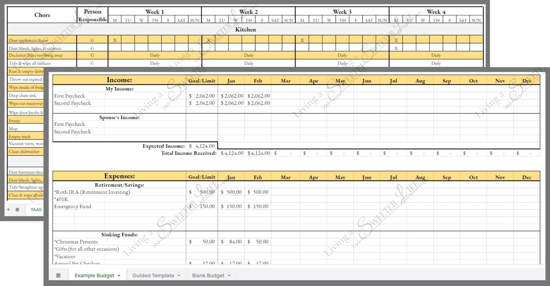 Learn how to adult with this budgeting spreadsheet and google sheets chore chart that are apart of an adulting 101 program by living a sweeter life.