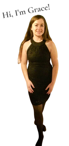 A woman who is the creator of the How to Adult program by Living a Sweeter Life poses in a black dress with the words "Hi, I'm Grace" above her.