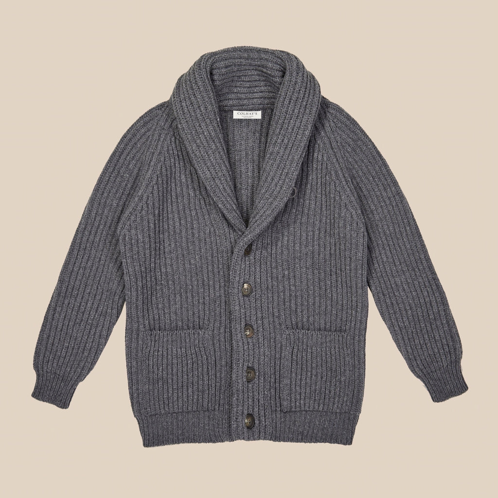 Shawl Collar Cardigan in Colhay\'s Superfine - Lambswool Navy –