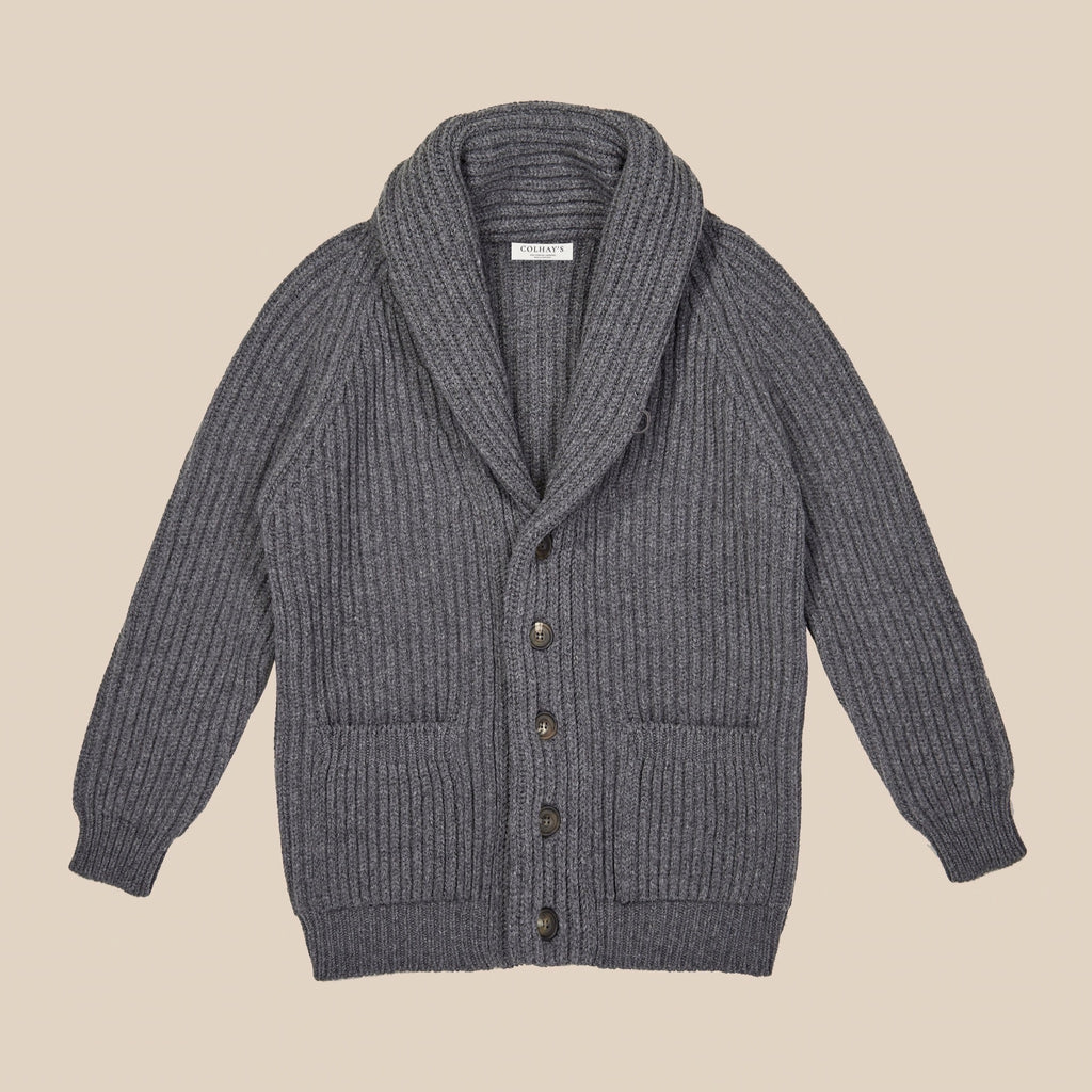 Joopalla - Shawl Collar Plain Jacquard Tie Waist Long Cardigan