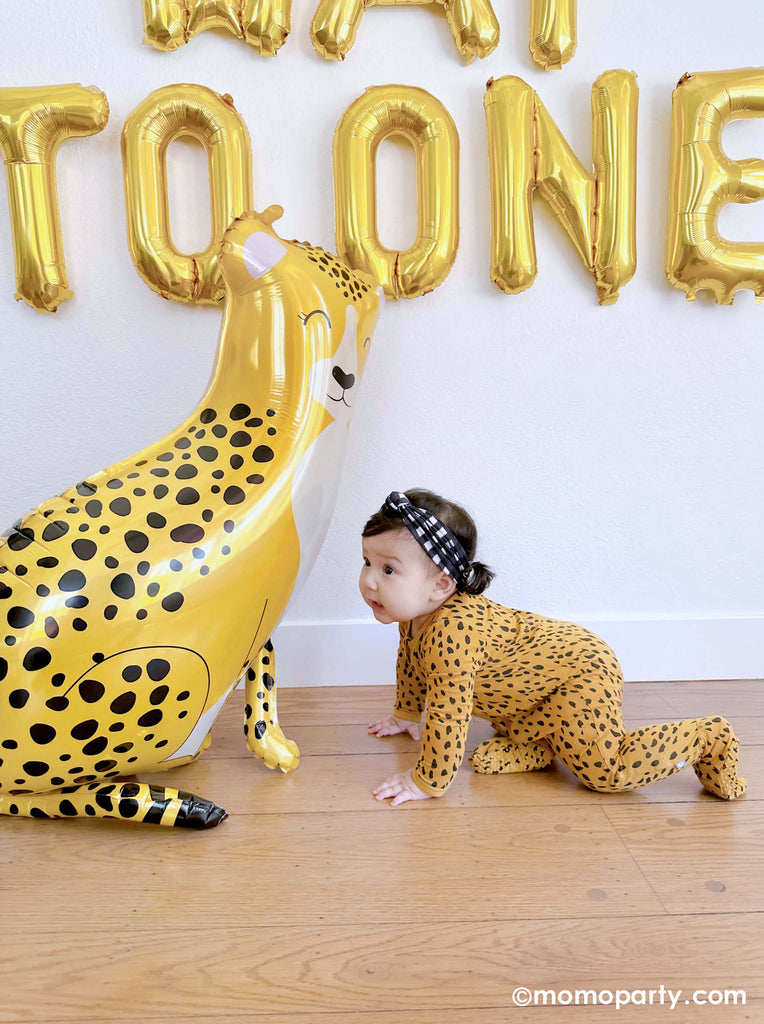 Baby's Half Birthday Party Ideas by Momo Party_Baby Cheetah Foil Balloon Animal Print Baby Girl Outfit